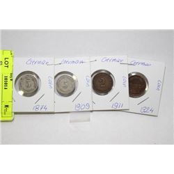 FOUR  GERMAN COINS, 1874, 1909, 1911, 1924