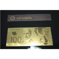 WB GOLD100 CANADA BANKNOTE - 24K CARAT GOLD