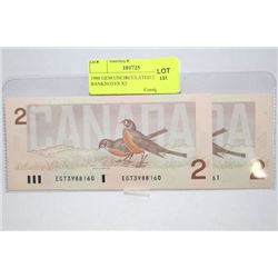 1986 GEM UNCIRCULATED 2 DOLLAR BANKNOTES X2