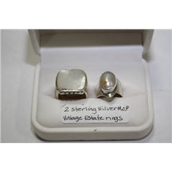 PAIR OF VINTAGE SILVER RINGS, MOTHER OF PEARL