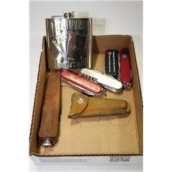 Box w/ "Deadman's Hand" Flask and 6 Knives