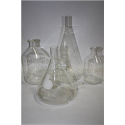 FOUR ERLENMEYER FLASKS OF DIFFERENT SHAPES & SIZE