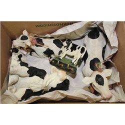 BOX W/ LARGE COW COLLECTIBLES WITH CAST IRON KEY