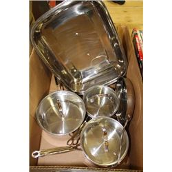 BOX W/ 7 PIECE CUISINART POT SET & LARGE