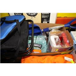 BOX OF CAMP ACCY. INCLUDES COFFEE PERC, COOLER