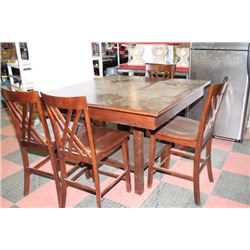 WOOD BAR TABLE WITH 4 STOOLS