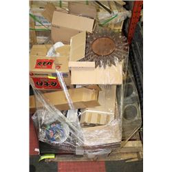 PALLET OF ASSORTED SHOP SUPPLIES AND HOUSEHOLD
