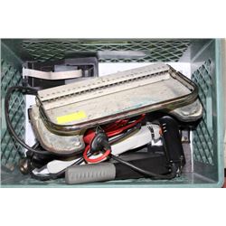 BOX WITH HEAT GUNS, BINDING MACHINE AND STAPLERS