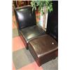Image 1 : SHOWHOME BLACK LEATHERETTE CHAIR WITH BROWN STOOL