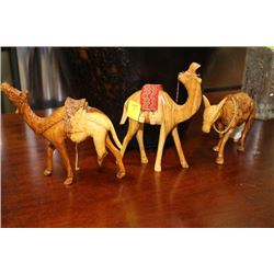 SET OF 3 ESTATE WOOD CARVED DONKEY AND TWO CAMELS
