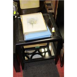 SHOWHOME WOOD AND GLASS END TABLE SOLD WITH