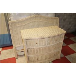 WICKER HEADBOARD WITH 4 DRAWER WICKER DRESSER