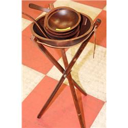 ESTATE WOOD SALAD BOWL SET WITH STAND
