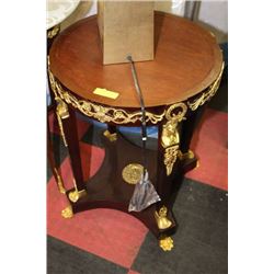 TWO WOOD WITH GOLD TONE ACCENT END TABLES WITH