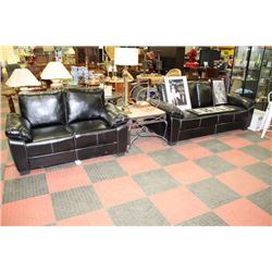 BLACK LEATHERETTE SOFA AND LOVE SEAT