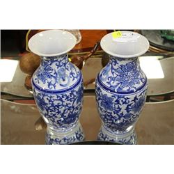 PAIR OF BLUE & WHITE VASES
