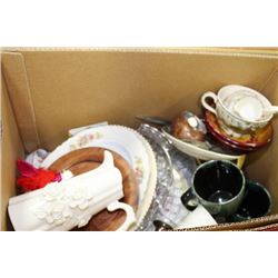 ESTATE BOX OF MISC ORNAMENTS AND CHINA