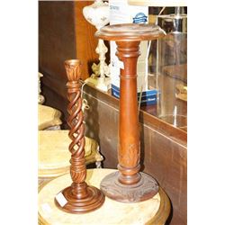 MAHOGANY PLANT STAND SOLD WITH CANDLE HOLDER