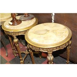 PAIR OF ROUND STONE TOP END TABLES