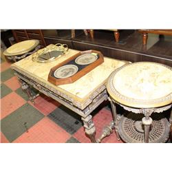 STONE TOP 3 PIECE GOLD TONE COFFEE TABLE SET