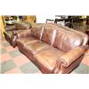 Image 1 : BROWN LEATHER NAIL HEAD SOFA AND LOVE SEAT