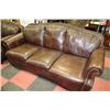 Image 4 : BROWN LEATHER NAIL HEAD SOFA AND LOVE SEAT