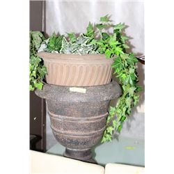 TWO PLANTERS WITH ARTIFICIAL PLANTS