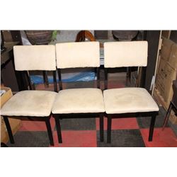 SET OF THREE WOOD AND MICROFIBRE SIDE CHAIRS