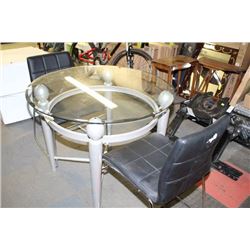 METAL AND GLASS TABLE WITH TWO LEATHERETTE