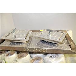 THREE METAL CHECKER PLATE STORAGE DOORS