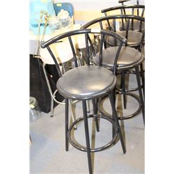 SET OF FOUR BLACK LEATHERETTE BAR STOOLS