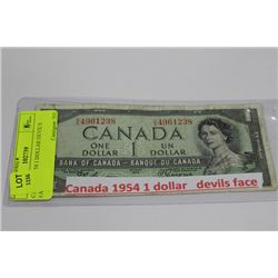 CANADA 1954 1 DOLLAR DEVIL'S FACE BILL
