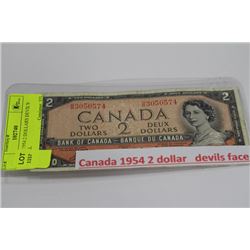 CANADA 1954 2 DOLLAR DEVIL'S FACE BILL