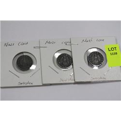 THREE NAZI COINS W/ SWASTIKA ONE PFENNIG