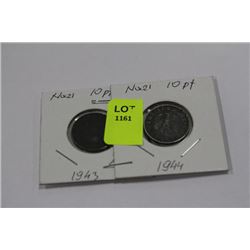 NAZI 10 PFENNIG COINS X2 1943,44