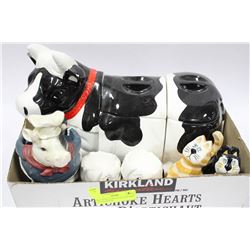 COW CANISTER W SALT AND PEPPER SHAKERS ETC
