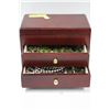 Image 1 : 2 DOOR CHERRYWOOD JEWELLERY BOX WITH CONTENTS