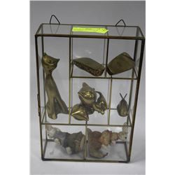 GLASS WITH BRASS CASE WITH FIGURINES