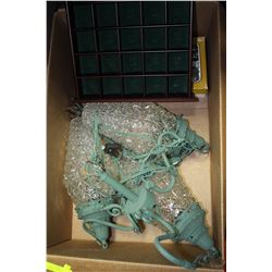 BOX OF MISC INCLUDES CHANDELIER, GOLF BALL DISPLAY