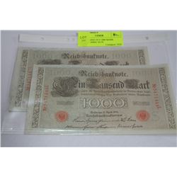 UNC GERMAN 1910 1000 MARK NOTES, CONSEC S/N'S X2