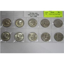 10 USA KENNEDY HALF DOLLARS, 1971-1989