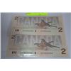 Image 1 : UNC UNCUT PAIR OF 1986 'ROBIN' $2 NOTES