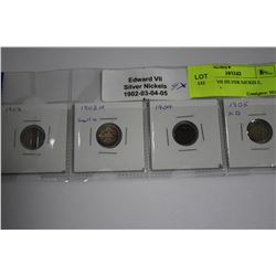 EDWARD VII SILVER NICKELS, 1902,3,4,5   x4