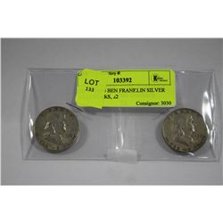 US 1949&50 BEN FRANKLIN SILVER 1/2 DOLLARS, x2