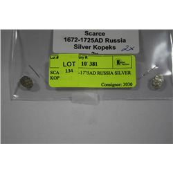 SCARCE 1972-1725AD RUSSIA SILVER KOPEKS, x2
