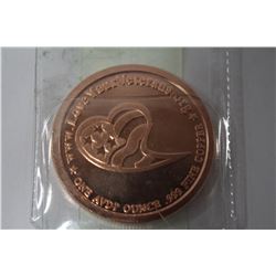 0.999 COPPER COIN ON CHOICE: "LOVE YOUR VETERANS"