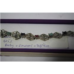 RUBY, EMERALD & SAPPHIRE .925 SILVER BRACELET