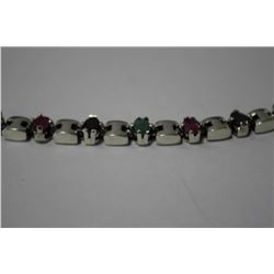 RUBY, EMERALD & SAPPHIRE .925 SILVER BRACELET