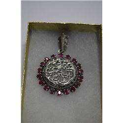 LADIES SILVER RUBY PENDANT SET WITH 18 COMPOSITE/