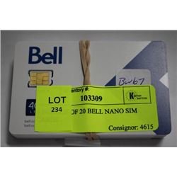 1 BUNDLE OF 20 BELL NANO SIM CARDS